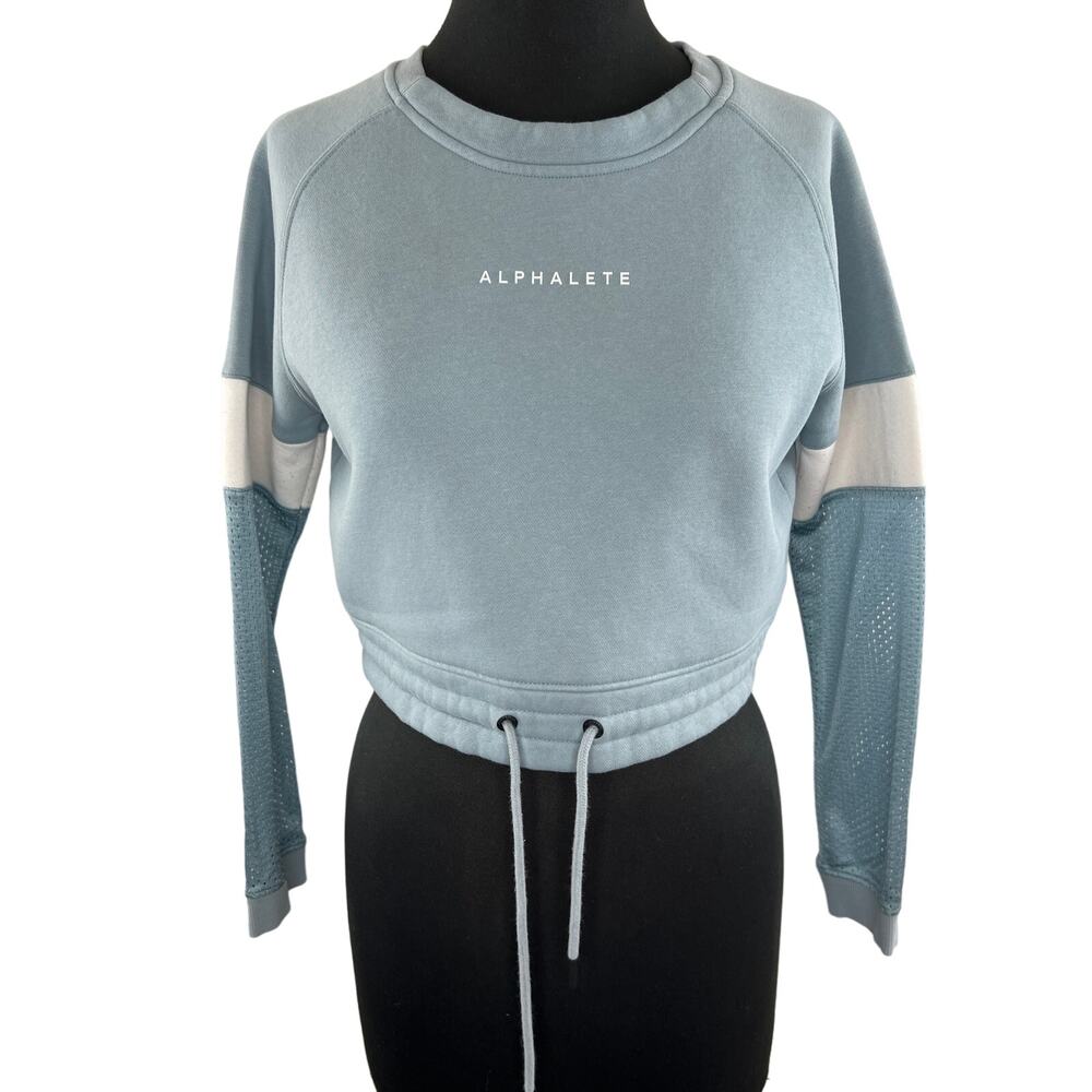 Alphalete Athletics Blue Long Sleeve Crewneck Crop Cotton Blend Sweatshirt Top S
